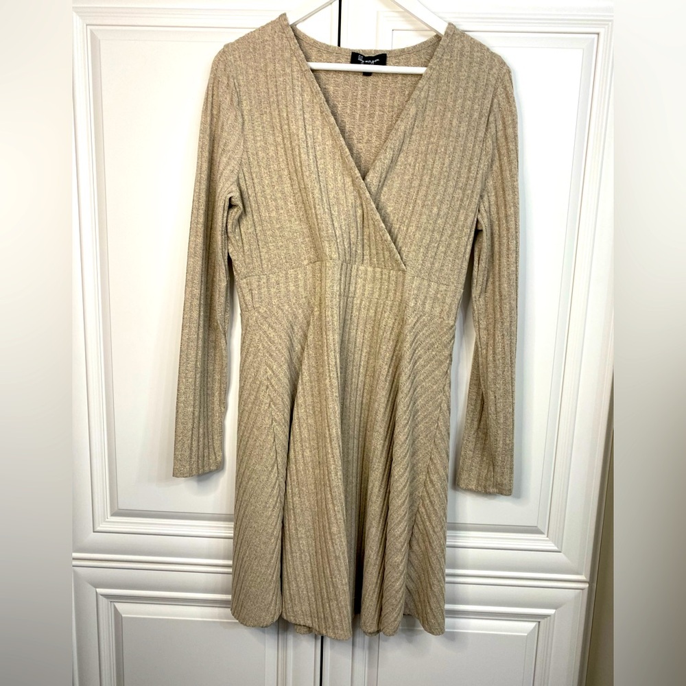 Lily Morgan Size Large Tan Knit Skaters Dress Office Work Preppy Casual